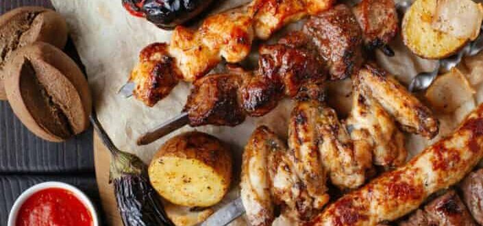 Grilled meat and vegetable on the table