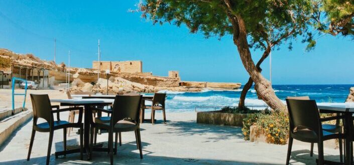 Dining tables by the beach