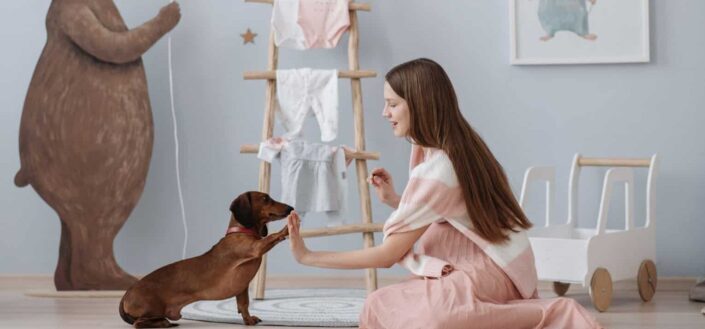 Pregnant Woman Training Her Dog