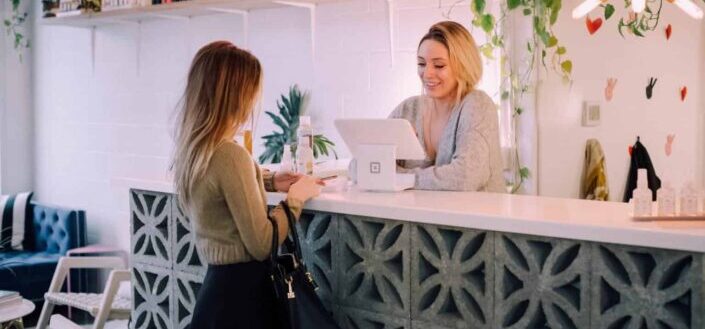 Woman Facing on White Counter