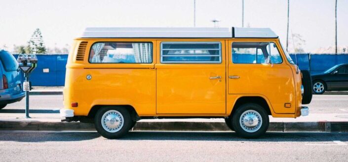 Yellow Minivan on Parking Lot
